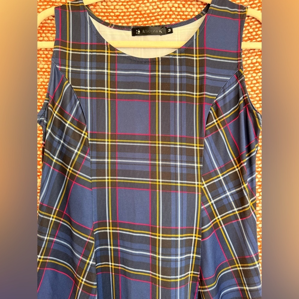 Navy Plaid Sleeveless Mini Dress - Picture 2 of 7